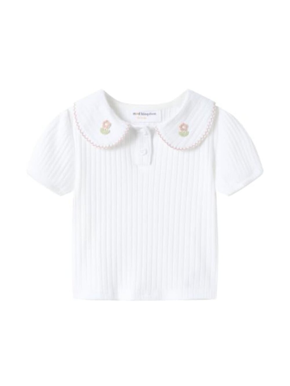 Girls Peter Pan Collar Floral T-Shirt Short Sleeve Cotton Spandex Summer